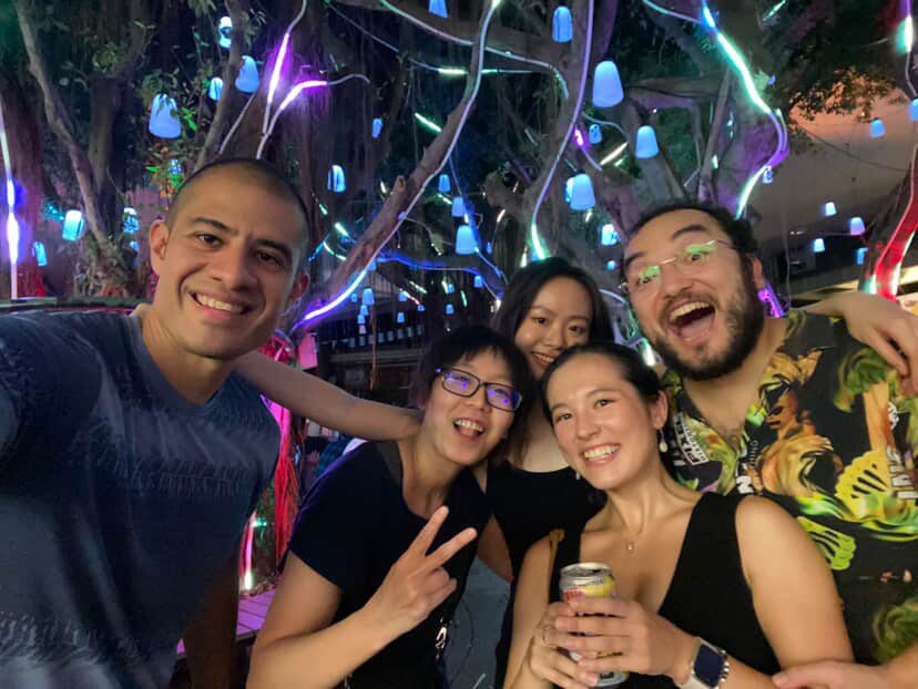 Community members hanging out together on an ordinary evening in Taipei